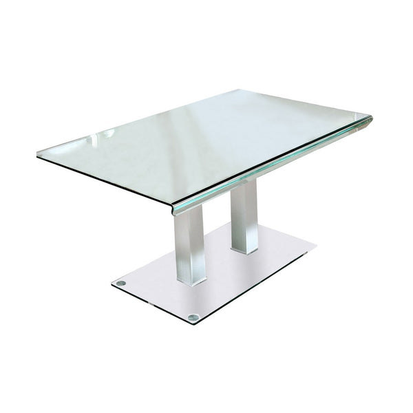 Metal and Glass Dining table with Dual Post Pedestal base, Chrome - BM209530