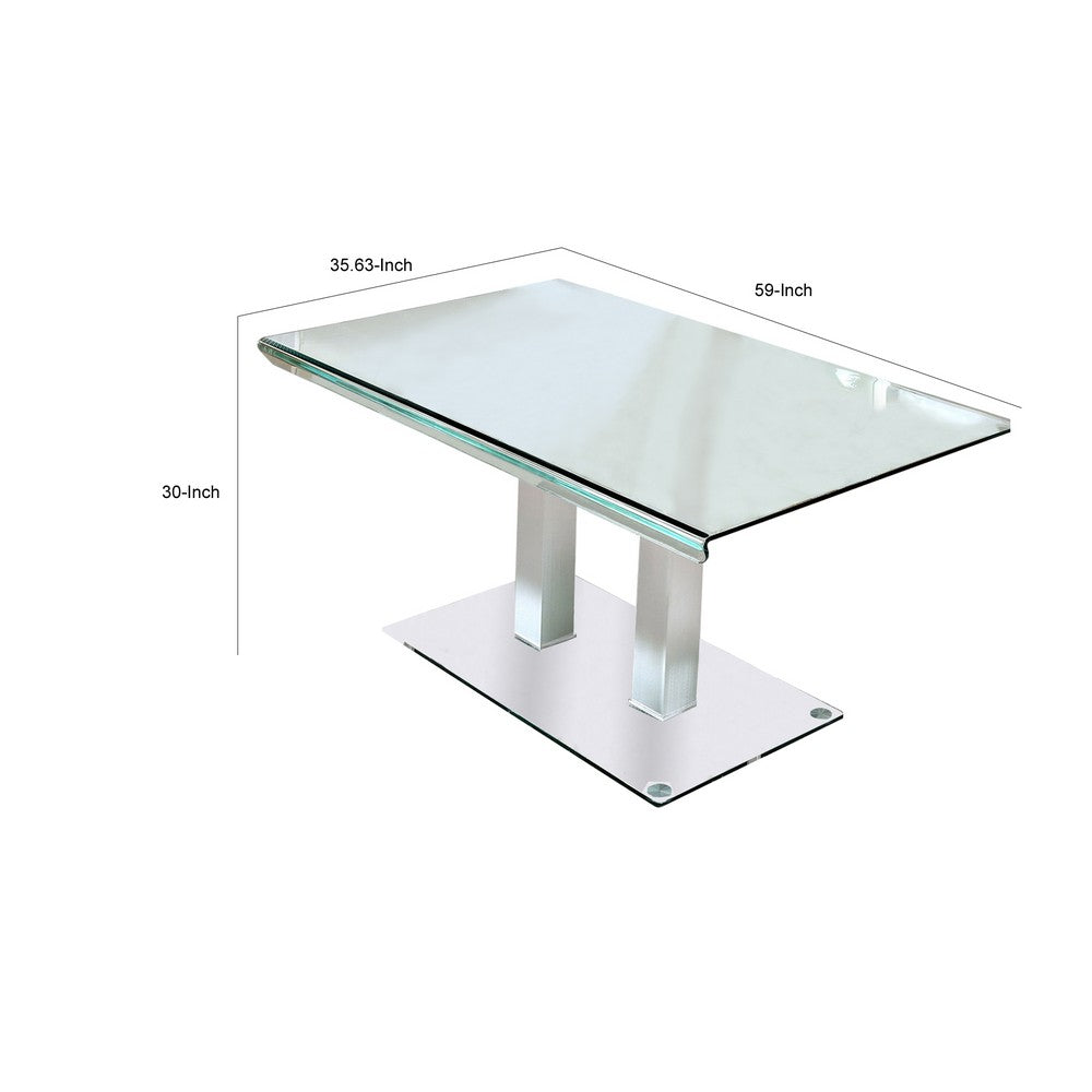Metal and Glass Dining table with Dual Post Pedestal base, Chrome - BM209530