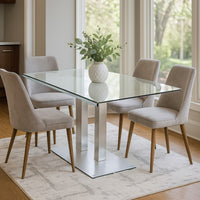 Metal and Glass Dining table with Dual Post Pedestal base, Chrome - BM209530
