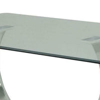 Metal and Glass Dining Table with Unique U Shape Pedestal Base, Chrome and Black - BM209533