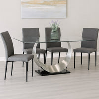 Metal and Glass Dining Table with Unique U Shape Pedestal Base, Chrome and Black - BM209533