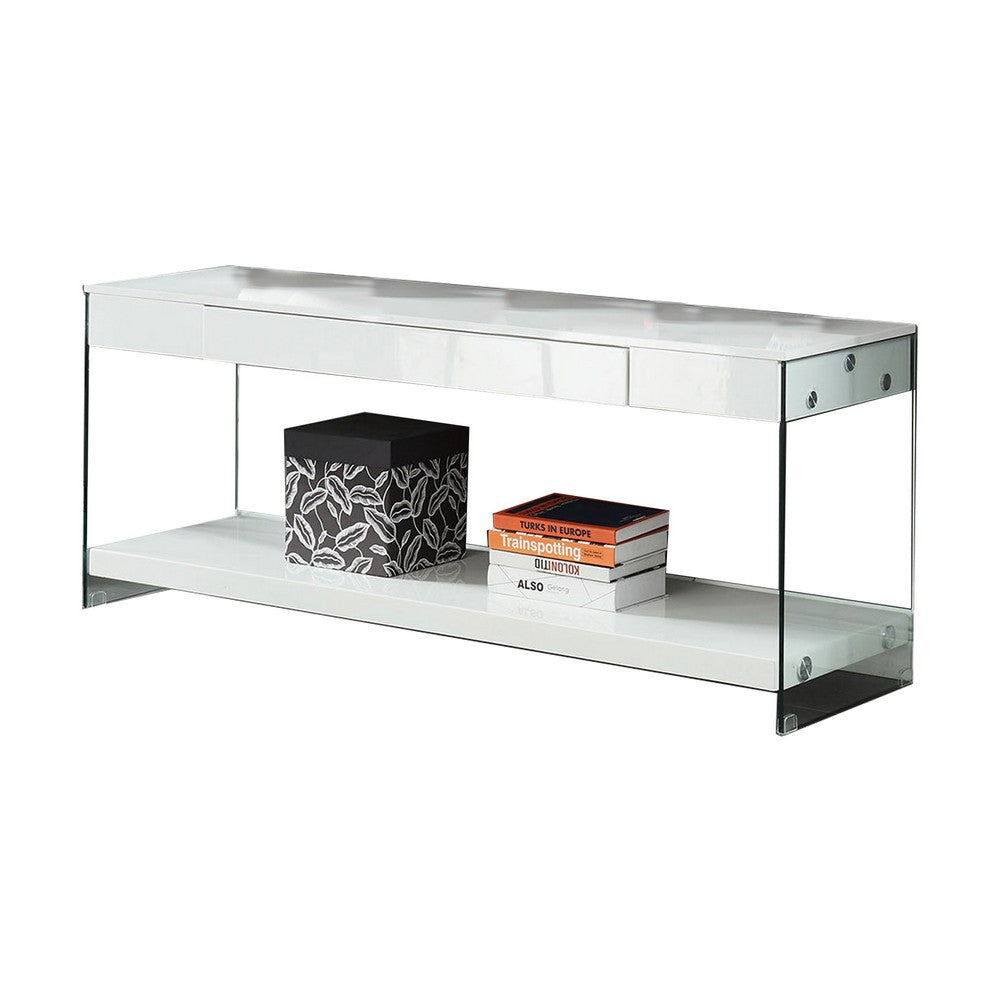 Wood and Glass TV Stand with Two Drawers, White - BM209542
