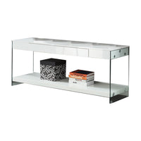 Wood and Glass TV Stand with Two Drawers, White - BM209542