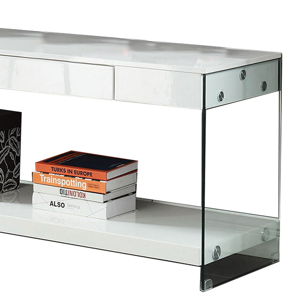 Wood and Glass TV Stand with Two Drawers, White - BM209542