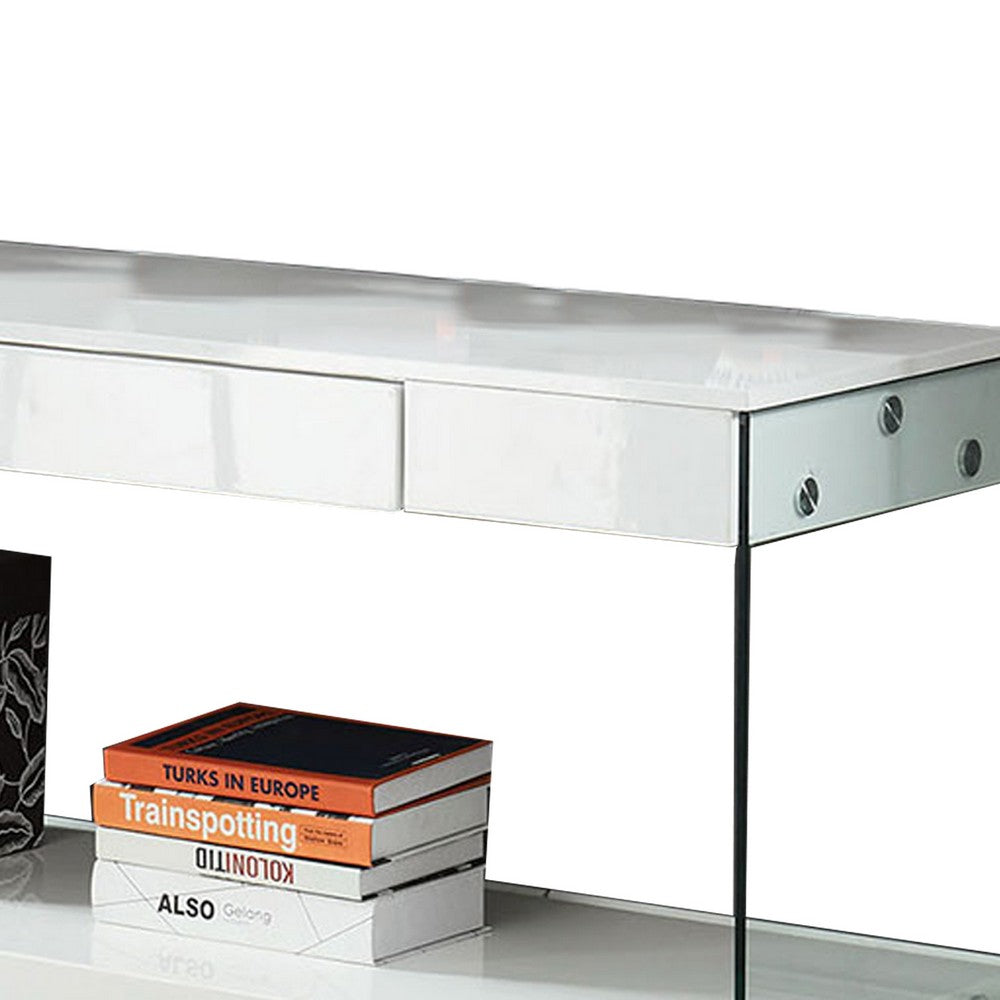 Wood and Glass TV Stand with Two Drawers, White - BM209542