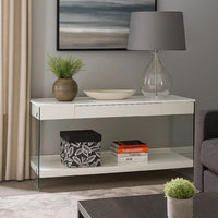 Wood and Glass TV Stand with Two Drawers, White - BM209542