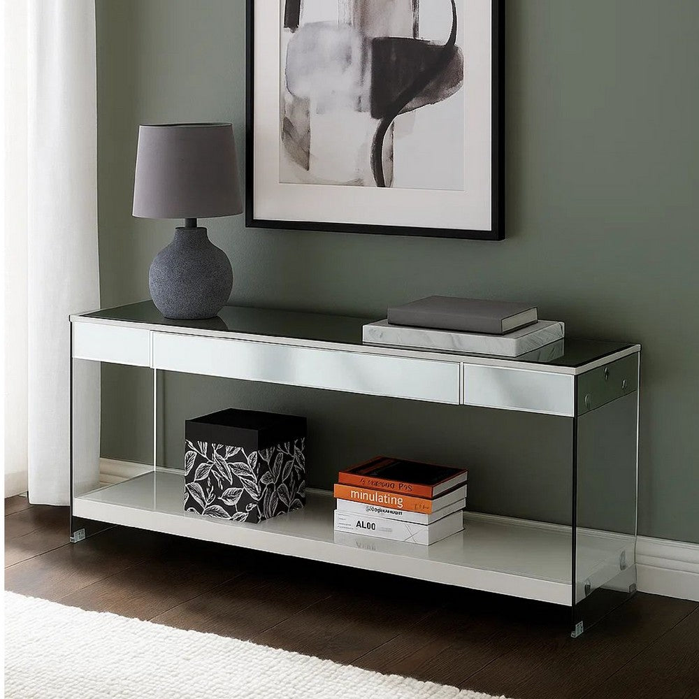 Wood and Glass TV Stand with Two Drawers, White - BM209542