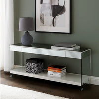Wood and Glass TV Stand with Two Drawers, White - BM209542