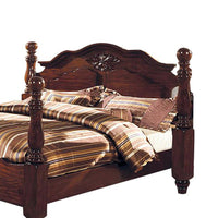 Wooden Queen Size Bed with Blunt Arrow Feet and Finials, Brown - BM209555
