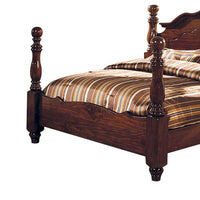 Wooden Queen Size Bed with Blunt Arrow Feet and Finials, Brown - BM209555