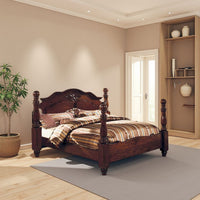 Wooden Queen Size Bed with Blunt Arrow Feet and Finials, Brown - BM209555