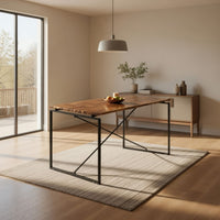 Rectangular Wooden Dining Table with X Shape Metal Base in Black and Brown - BM209583