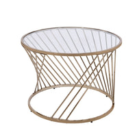 Contemporary Coffee Table with Twisted Metal Base and Round Glass Top, Gold - BM209585