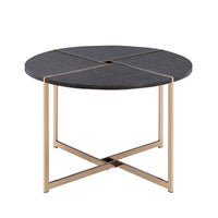 Coffee Table with X Shaped Metal Base and Round Wooden Top, Gold and Gray - BM209590