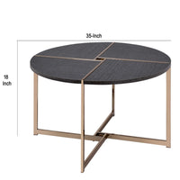 Coffee Table with X Shaped Metal Base and Round Wooden Top, Gold and Gray - BM209590