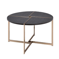 Coffee Table with X Shaped Metal Base and Round Wooden Top, Gold and Gray - BM209590
