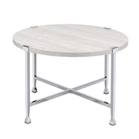 Coffee Table with X Shaped Metal Base and Round Wooden Top,Silver and Beige - BM209592