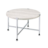 Coffee Table with X Shaped Metal Base and Round Wooden Top,Silver and Beige - BM209592