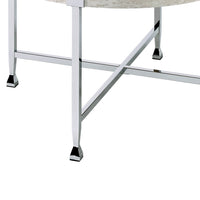 Coffee Table with X Shaped Metal Base and Round Wooden Top,Silver and Beige - BM209592