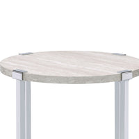 End Table with X Shaped Metal Base and Round Wooden Top,Silver and Beige - BM209593