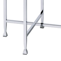 End Table with X Shaped Metal Base and Round Wooden Top,Silver and Beige - BM209593