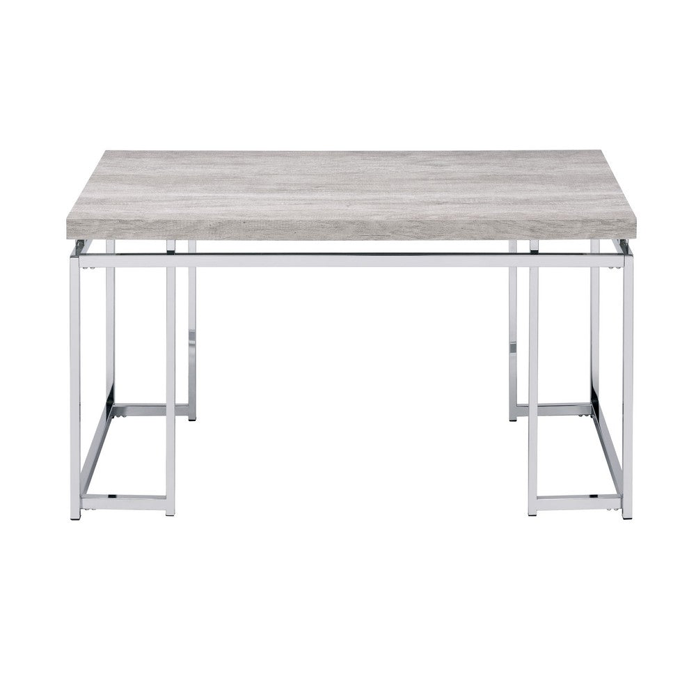 Coffee Table with Rectangular Tabletop and Metal Legs, Silver and Brown - BM209595