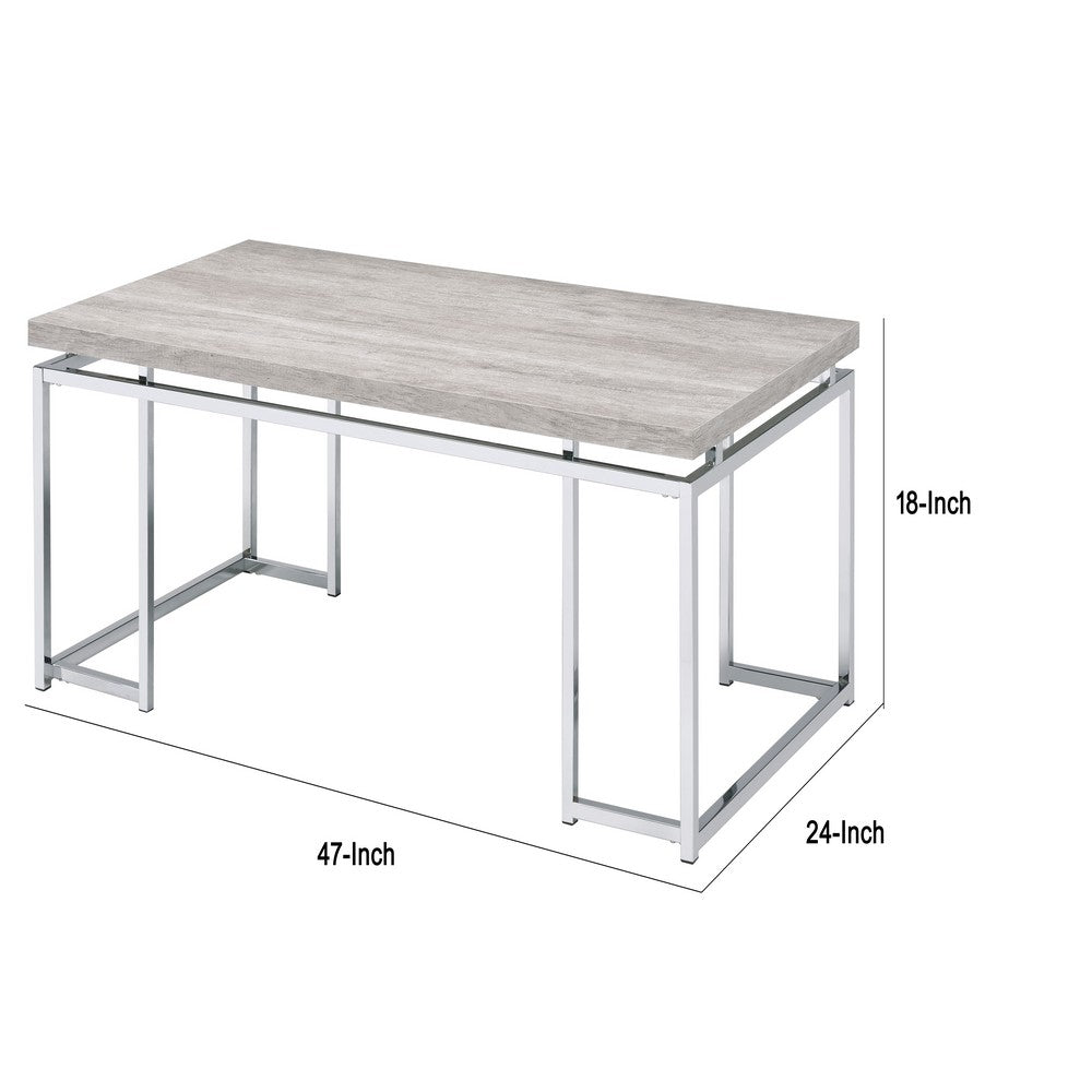 Coffee Table with Rectangular Tabletop and Metal Legs, Silver and Brown - BM209595