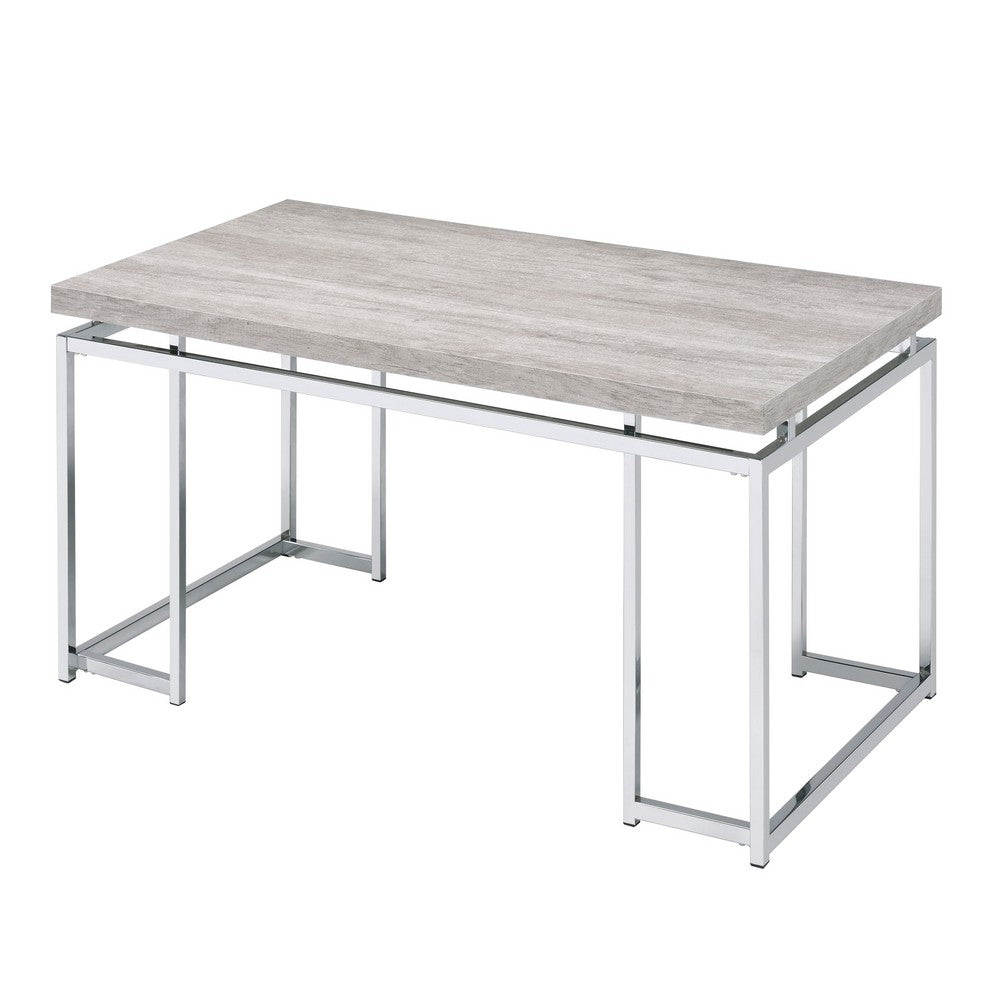 Coffee Table with Rectangular Tabletop and Metal Legs, Silver and Brown - BM209595