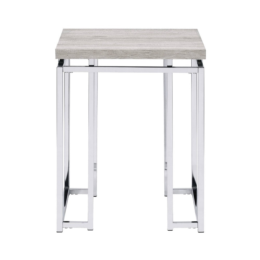 End Table with Rectangular Tabletop and Metal Legs, Silver and Brown - BM209596