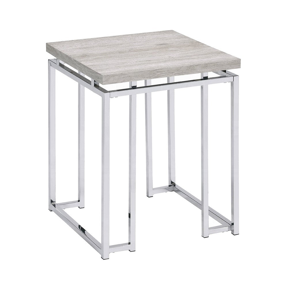 End Table with Rectangular Tabletop and Metal Legs, Silver and Brown - BM209596