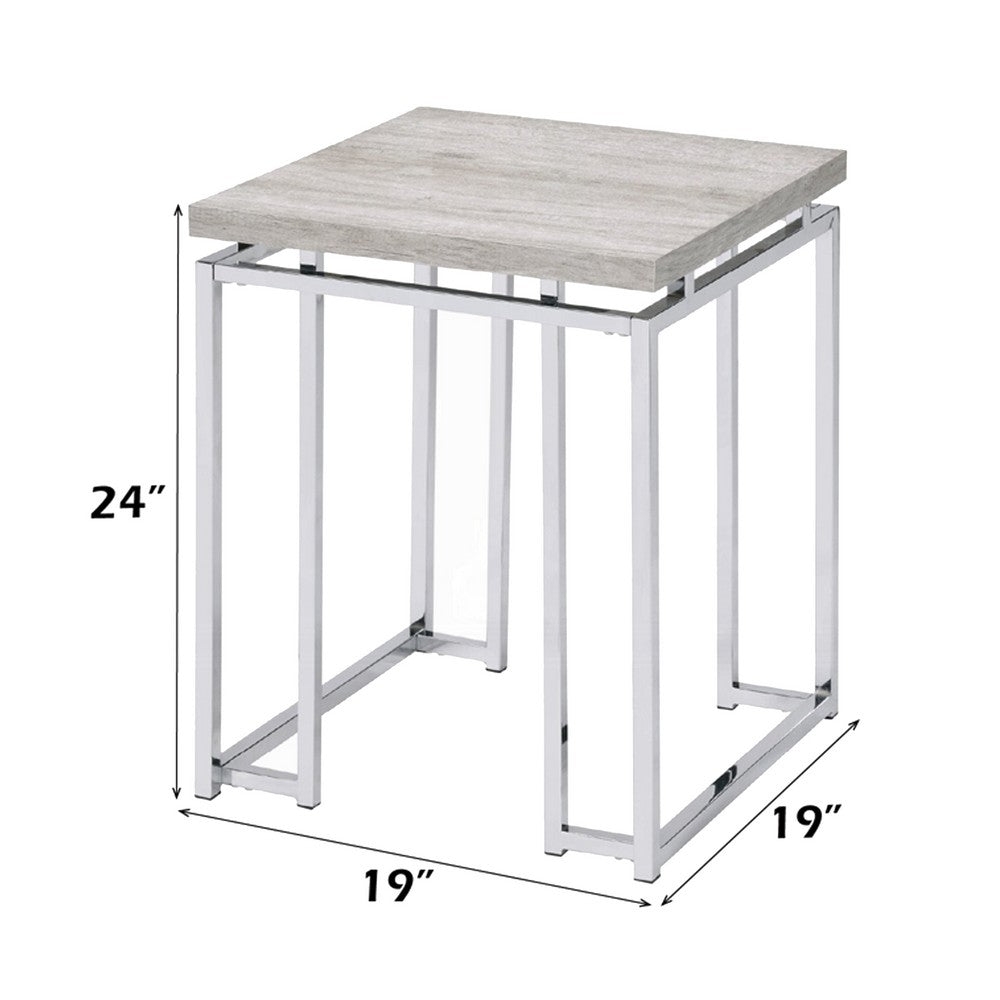 End Table with Rectangular Tabletop and Metal Legs, Silver and Brown - BM209596