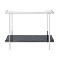 Console Table with Mirror Top and Faux Marble Open Bottom Shelf, Silver - BM209601