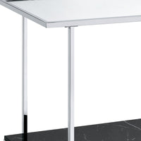 Console Table with Mirror Top and Faux Marble Open Bottom Shelf, Silver - BM209601