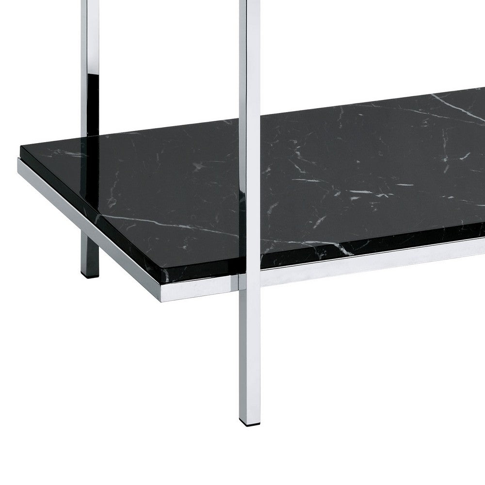 Console Table with Mirror Top and Faux Marble Open Bottom Shelf, Silver - BM209601