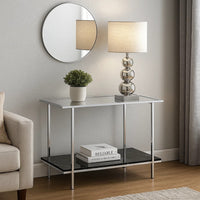 Console Table with Mirror Top and Faux Marble Open Bottom Shelf, Silver - BM209601