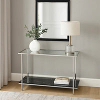 Console Table with Mirror Top and Faux Marble Open Bottom Shelf, Silver - BM209601