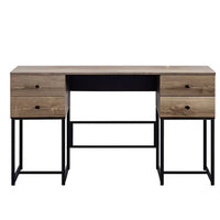 Wooden Desk with 4 Drawers and Tubular Metal Support, Brown and Black - BM209603