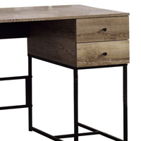 Wooden Desk with 4 Drawers and Tubular Metal Support, Brown and Black - BM209603