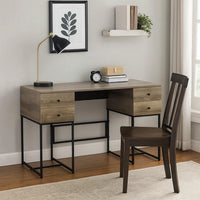 Wooden Desk with 4 Drawers and Tubular Metal Support, Brown and Black - BM209603
