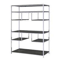 Etagere Bookshelf with 7 Shelves and Geometric Pattern,Silver and Dark Gray - BM209606