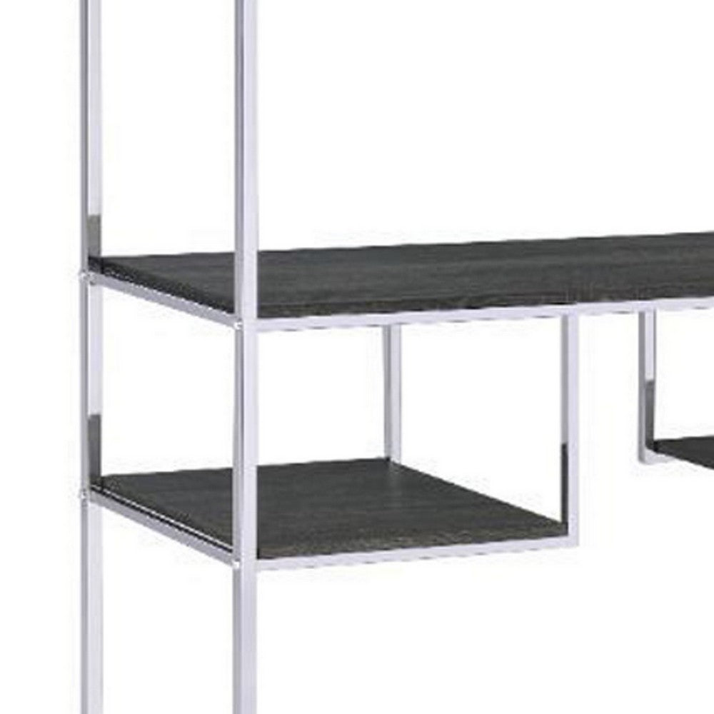 Etagere Bookshelf with 7 Shelves and Geometric Pattern,Silver and Dark Gray - BM209606