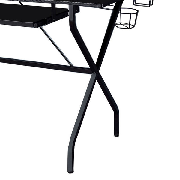 Tubular Metal Frame Computer Desk with 2 Shelves and Cup Holder, Black - BM209609