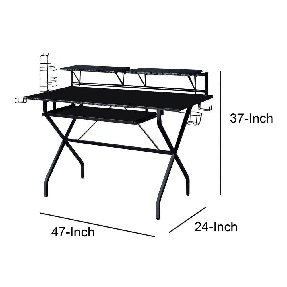 Tubular Metal Frame Computer Desk with 2 Shelves and Cup Holder, Black - BM209609