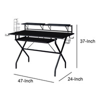 Tubular Metal Frame Computer Desk with 2 Shelves and Cup Holder, Black - BM209609