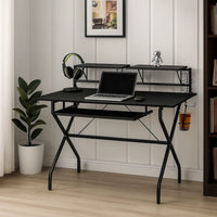 Tubular Metal Frame Computer Desk with 2 Shelves and Cup Holder, Black - BM209609