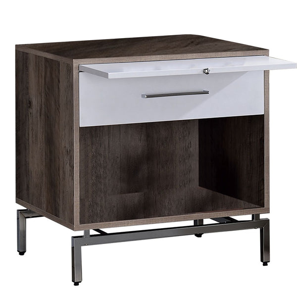 Wooden Accent Table with Open Storage and Pull Out Tray, Brown and White - BM209611