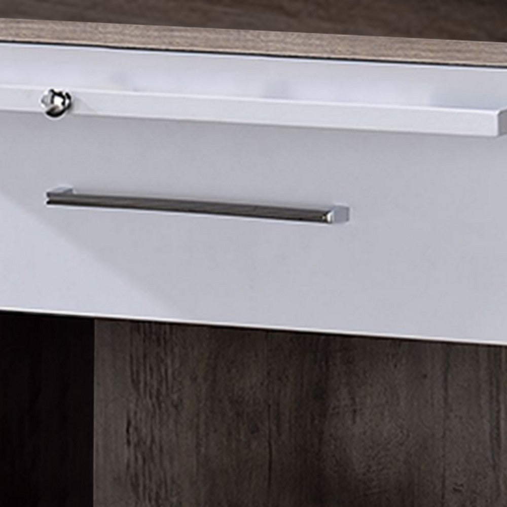 Wooden Accent Table with Open Storage and Pull Out Tray, Brown and White - BM209611