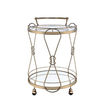Serving Cart with 2 Glass Shelves and Caster Support, Gold and Clear - BM209612