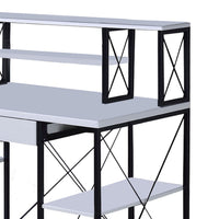 Industrial Style Desk with 4 Open Selves and Bookcase Hutch, White - BM209614