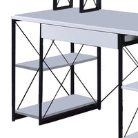 Industrial Style Desk with 4 Open Selves and Bookcase Hutch, White - BM209614